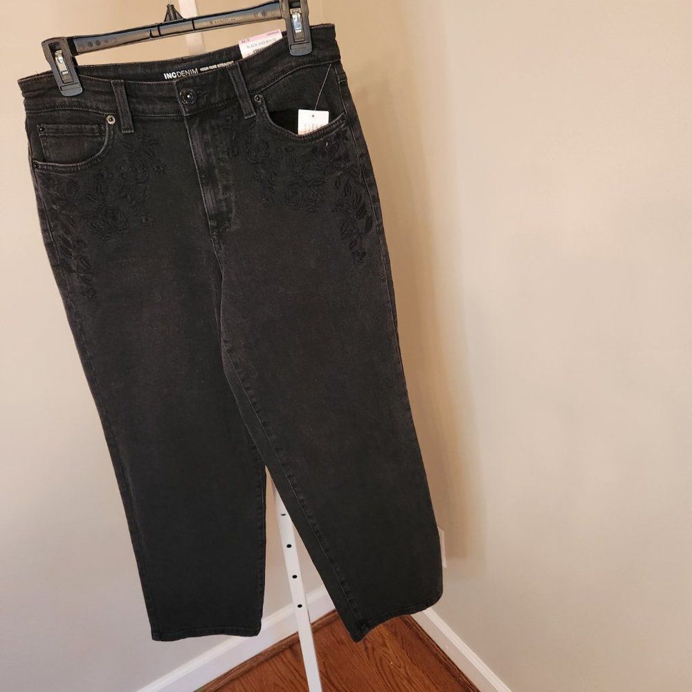 INC Black Jeans with Floral Embroidery NWT - Picture 3 of 12